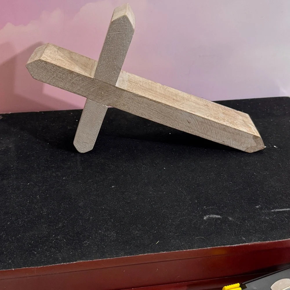 Wooden Cross Decor with metal Plex saying “BLESSED”